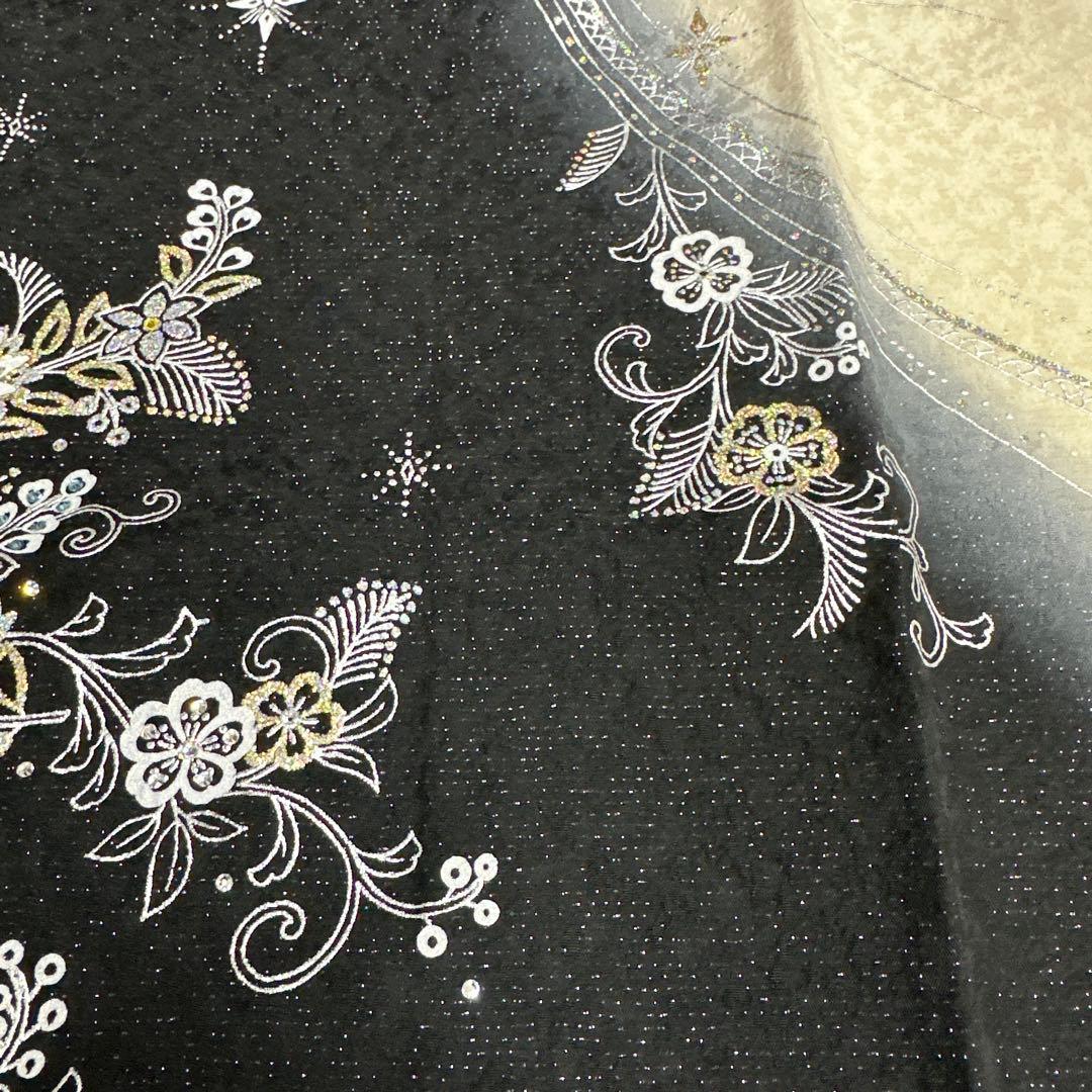 モノトーン キラキララインストーン訪問着 銀通し 白黒