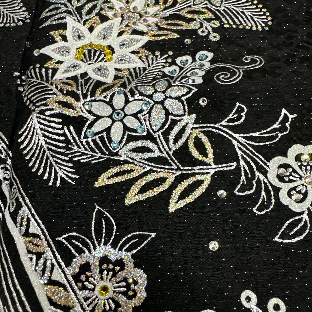 モノトーン キラキララインストーン訪問着 銀通し 白黒