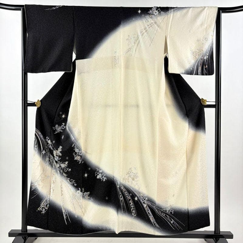 モノトーン キラキララインストーン訪問着 銀通し 白黒