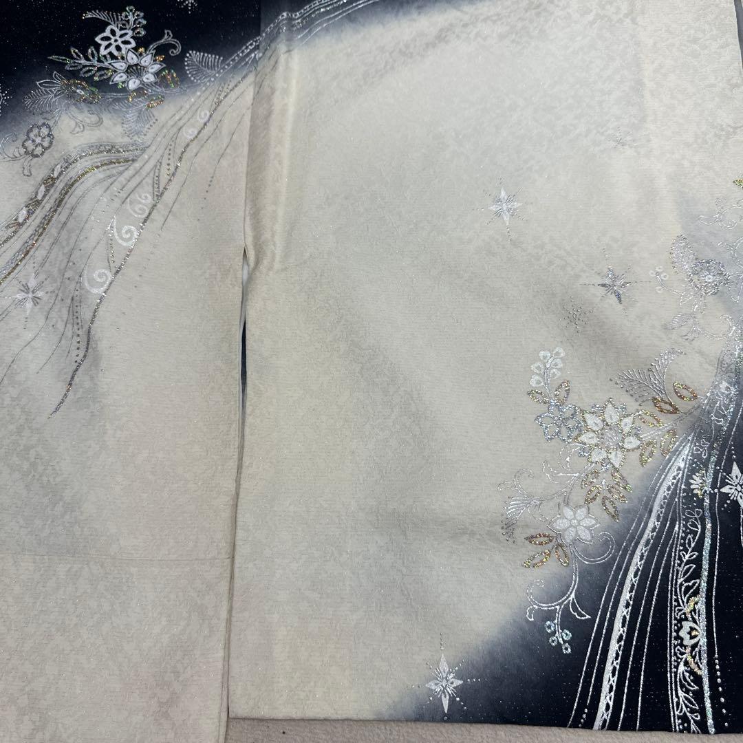 モノトーン キラキララインストーン訪問着 銀通し 白黒