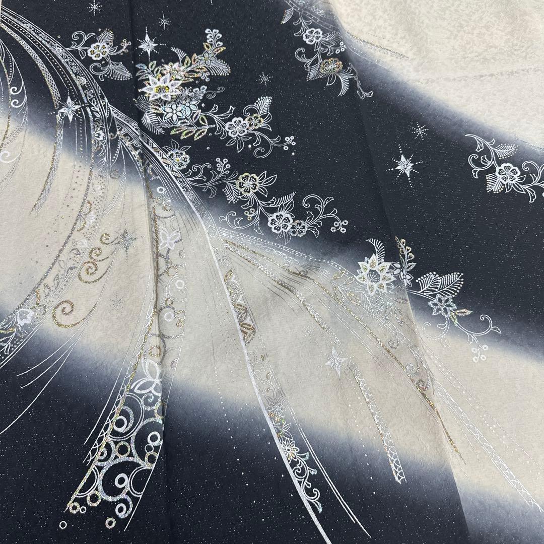 モノトーン キラキララインストーン訪問着 銀通し 白黒