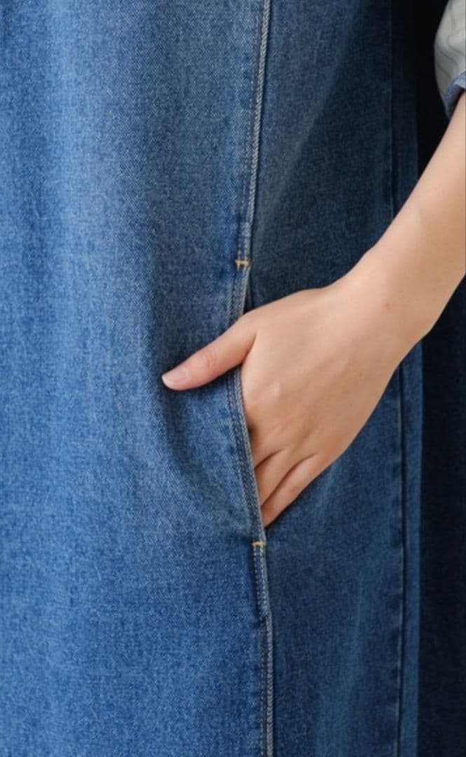 Q.anos/ハーフジップデニムワンピース（ブルー）