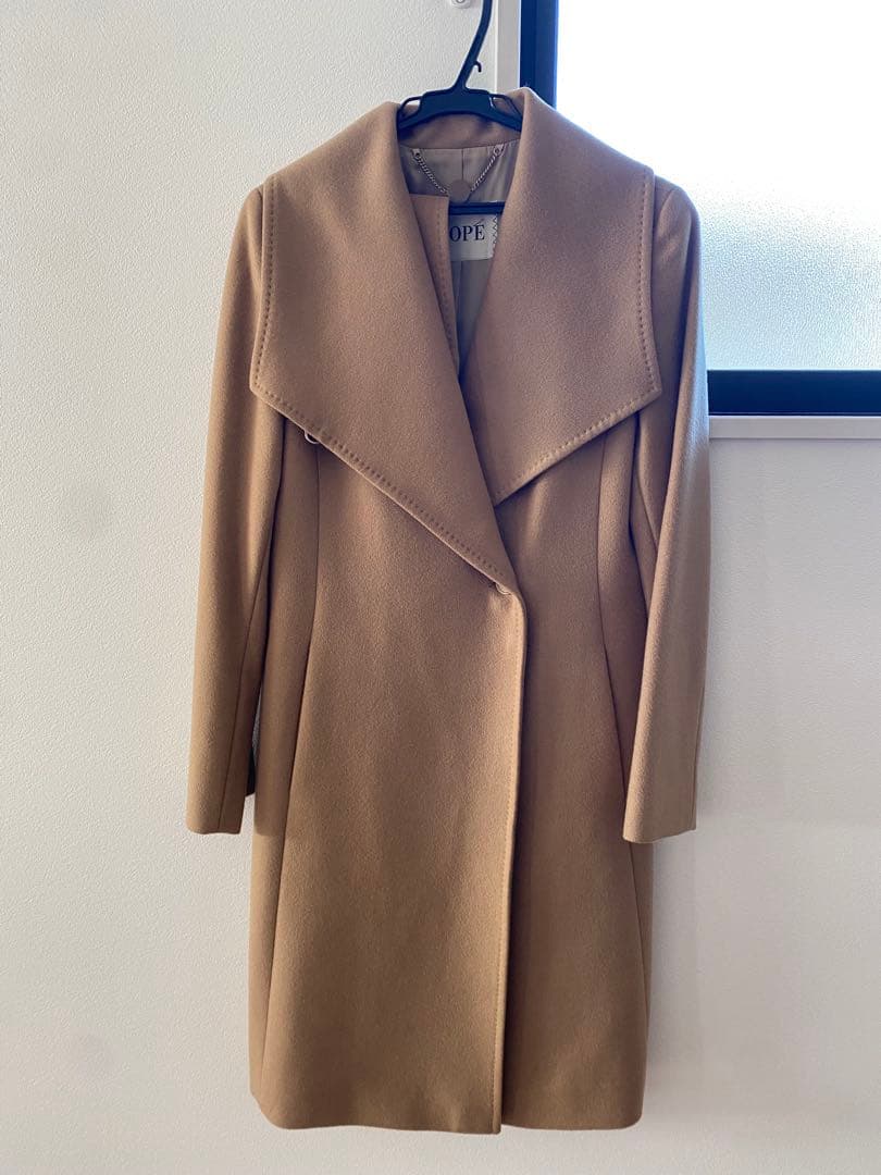 美品　ロペ カシミヤ混　ロングコート　キャメル　 ベルト付き　日本製