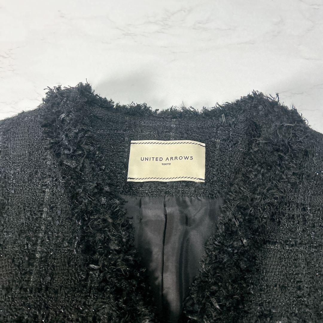 UNITED ARROWS＞ファンシーツイード Ｖネック ノーカラージャケット
