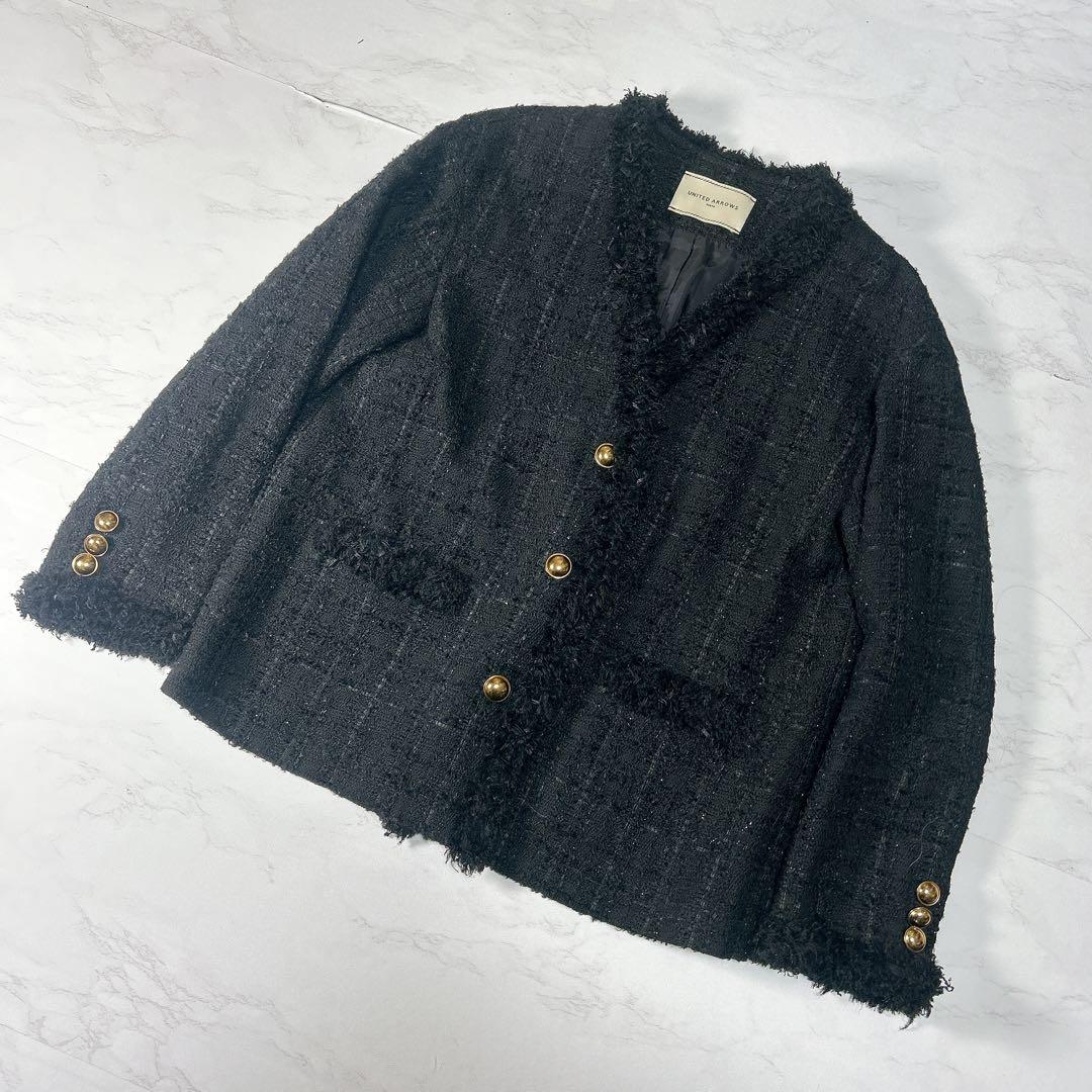 UNITED ARROWS＞ファンシーツイード Ｖネック ノーカラージャケット