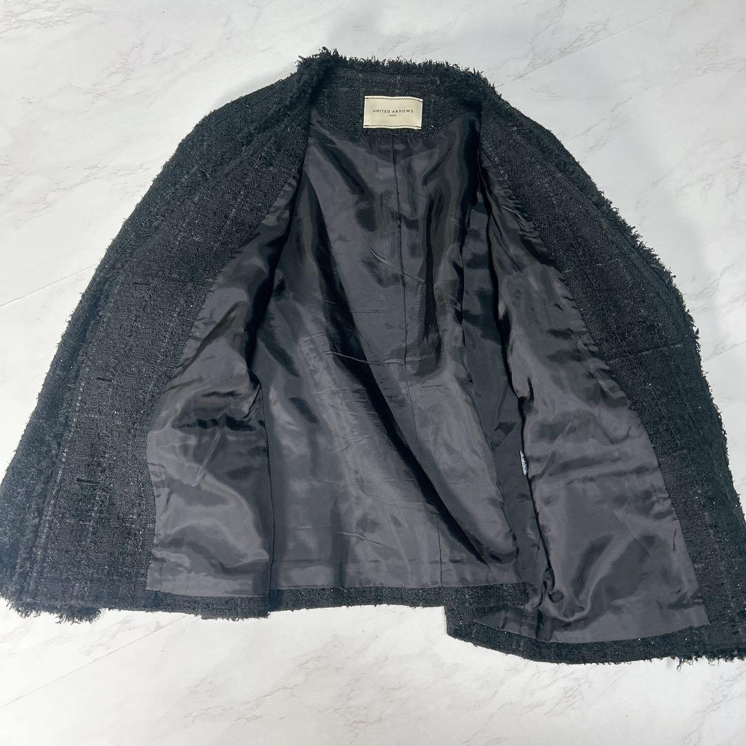 UNITED ARROWS＞ファンシーツイード Ｖネック ノーカラージャケット