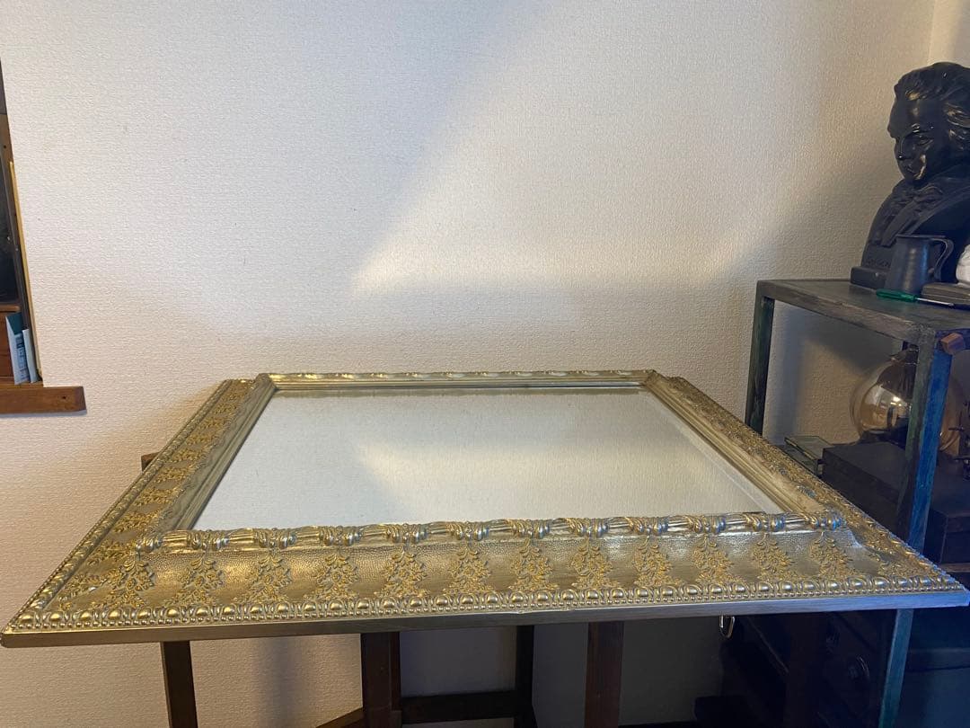 アンティーク　ミラー　鏡　壁掛け　レトロ　姿見　ヴィンテージ　ゴールド