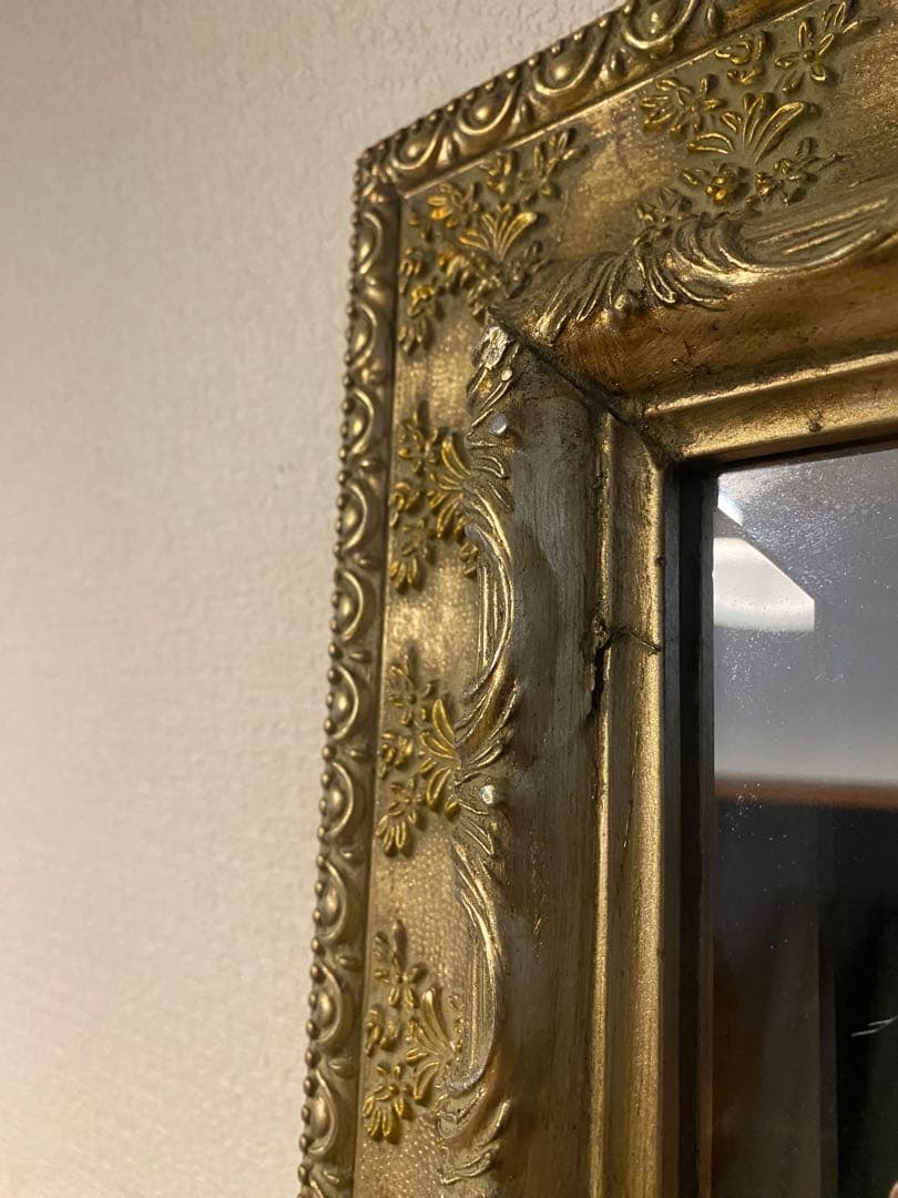 アンティーク　ミラー　鏡　壁掛け　レトロ　姿見　ヴィンテージ　ゴールド