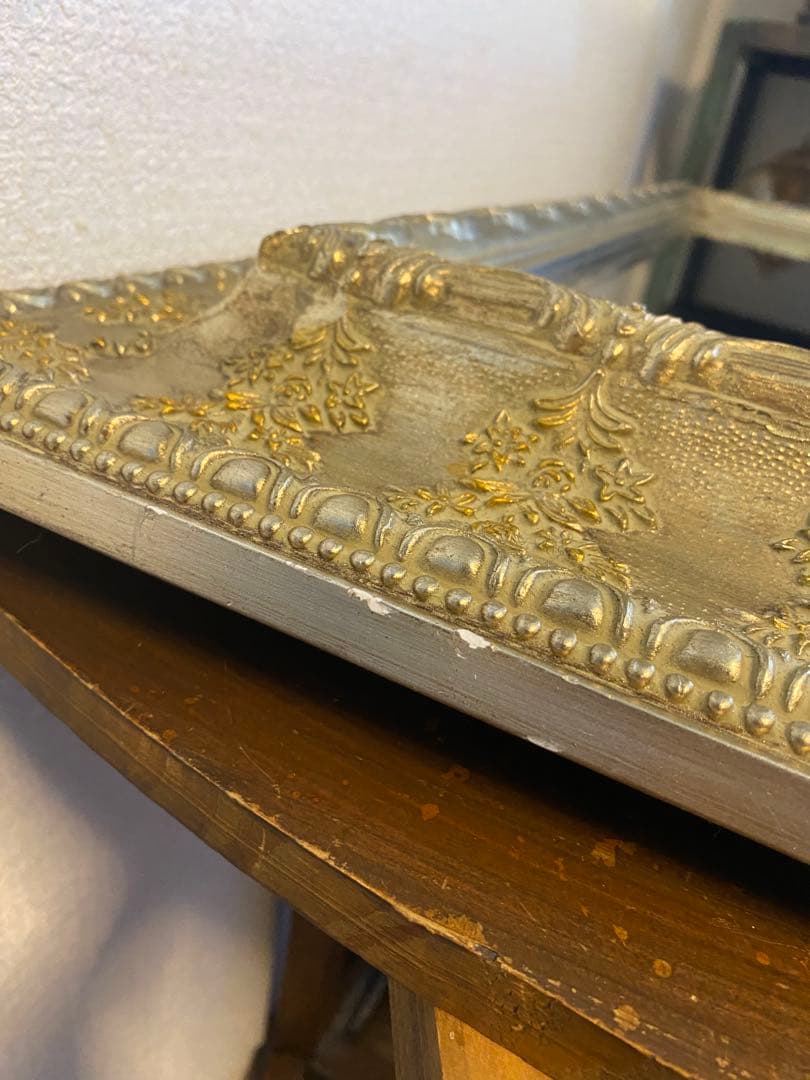 アンティーク　ミラー　鏡　壁掛け　レトロ　姿見　ヴィンテージ　ゴールド