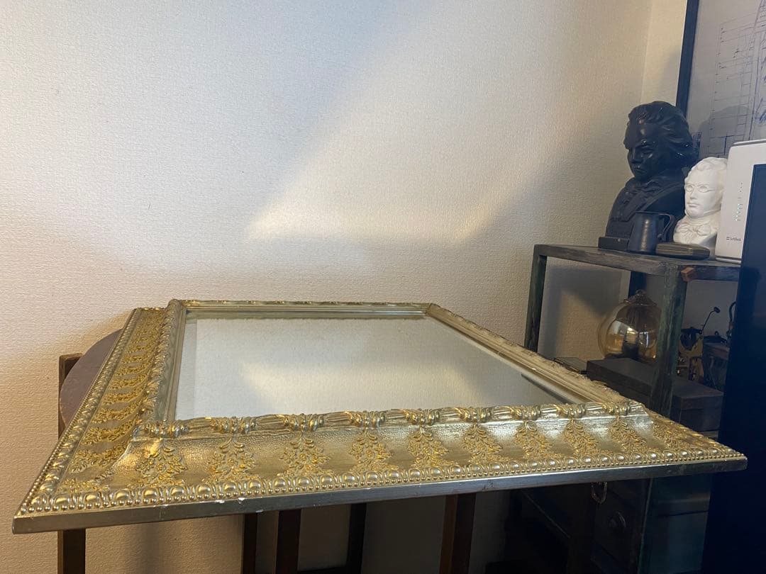 アンティーク　ミラー　鏡　壁掛け　レトロ　姿見　ヴィンテージ　ゴールド