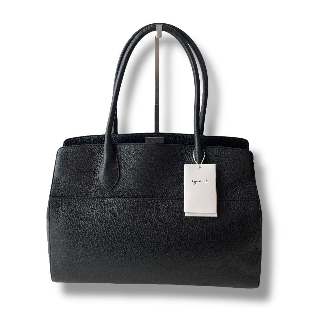 未使用タグ付き アニエスベー レザー シボ革 ビジネスバッグ A4 自立