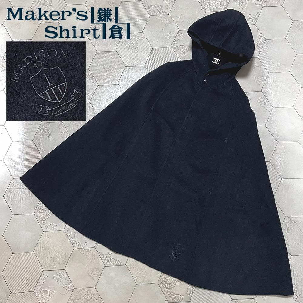 鎌倉シャツ MADISON400刺繍入り ウールケープ/マント/ポンチョ 黒