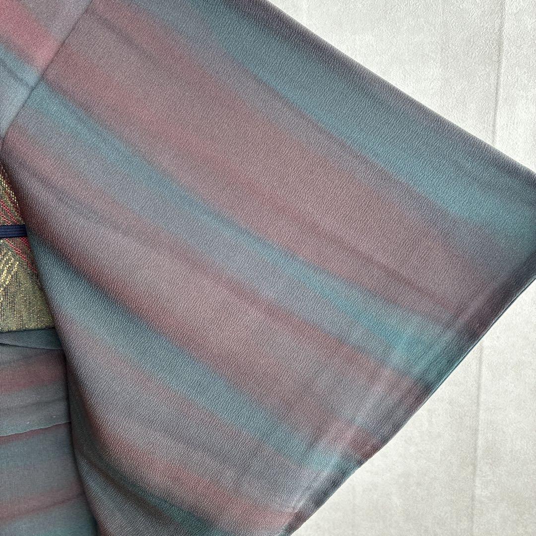 小紋　フルセット　着物　トールサイズ　正絹　大人着物　深色格子　粋　J1