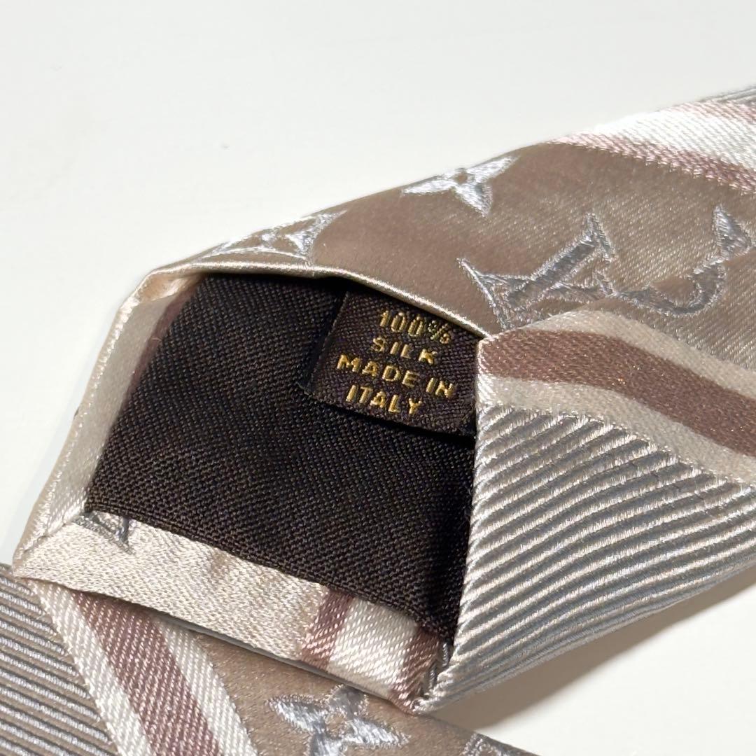 【美品】 ルイヴィトン モノグラム ストライプ柄 ゴールド系 ネクタイ