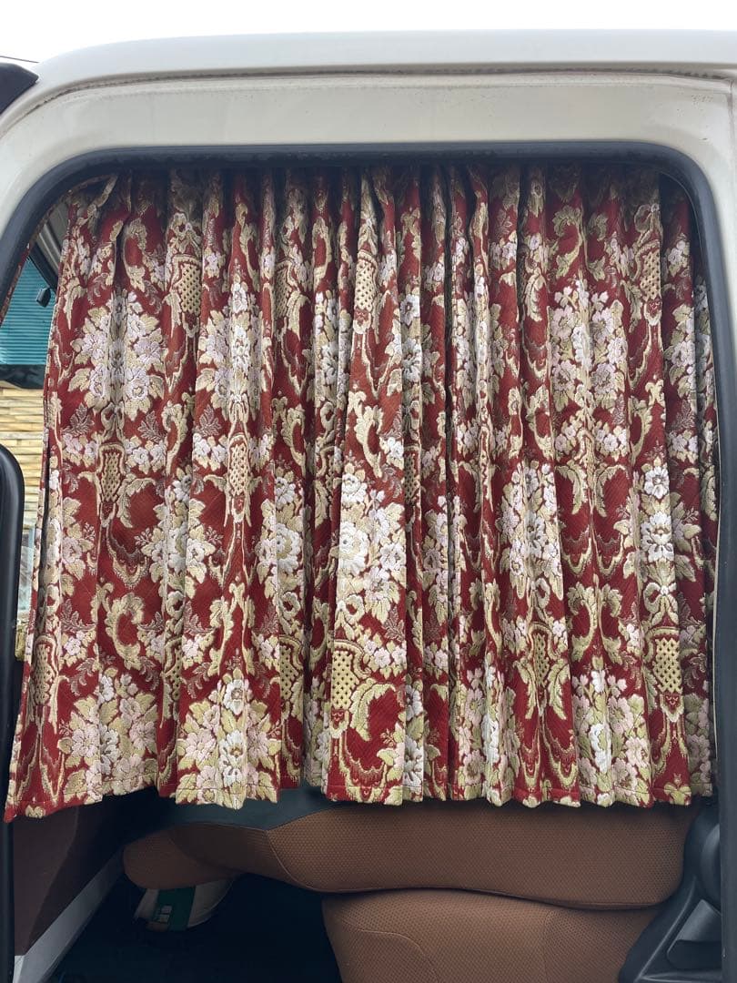金華山　仮眠カーテン　裏生地プリーツ仕様　花かご　ワイン　日野純正カーテン駒付き