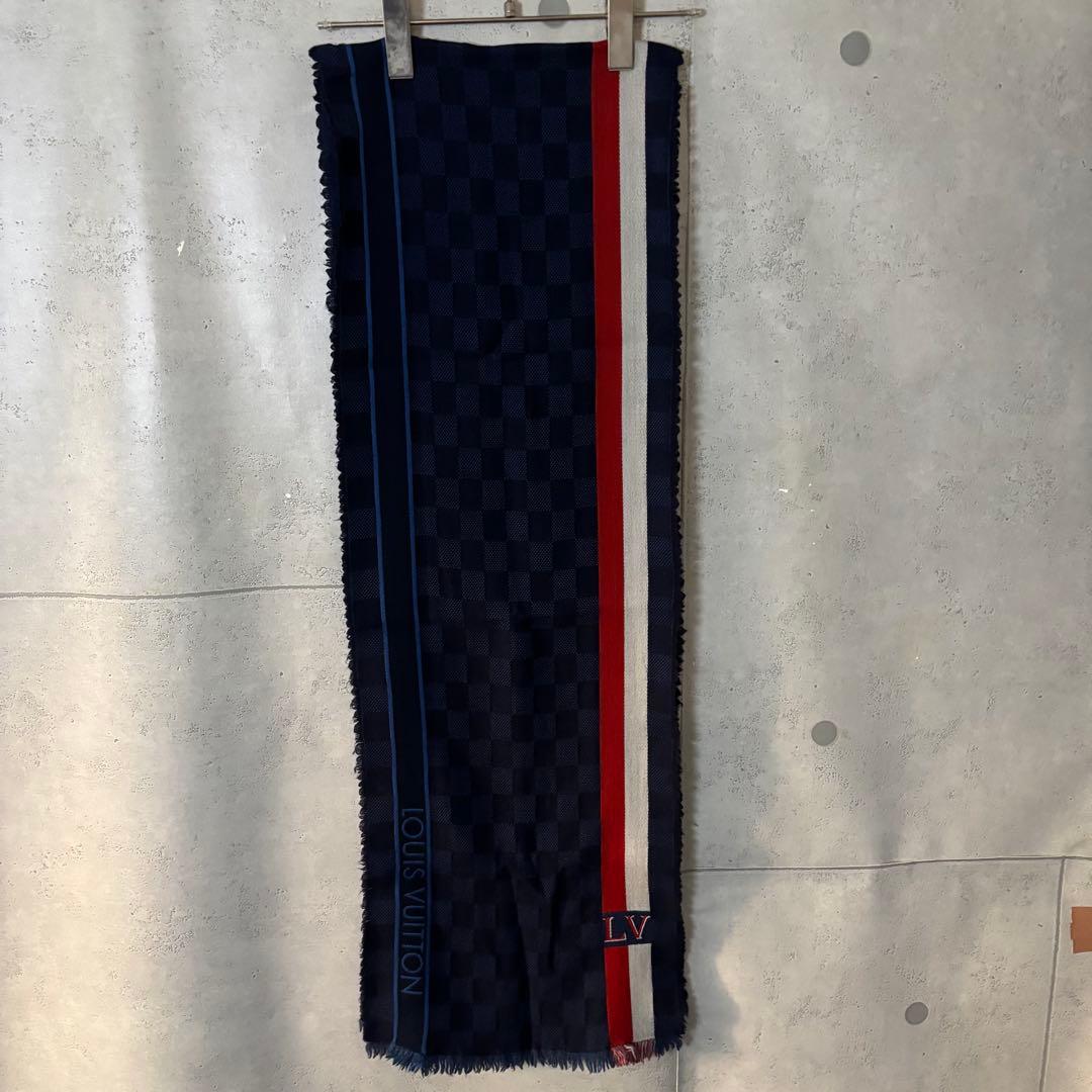 ［美品］ルイヴィトン　エシャルプ メサジェ ダミエ　フリンジ マフラー