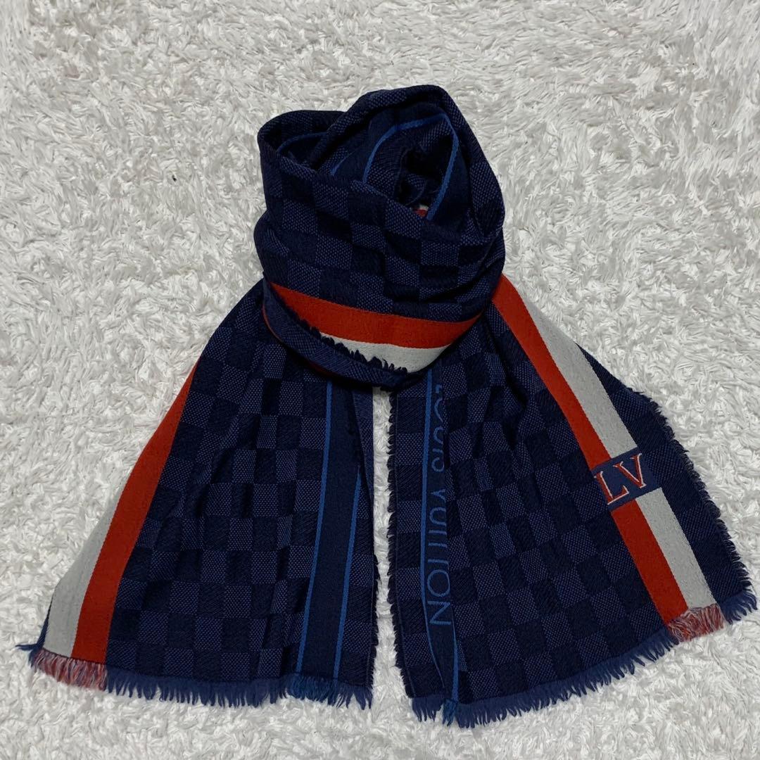 ［美品］ルイヴィトン　エシャルプ メサジェ ダミエ　フリンジ マフラー
