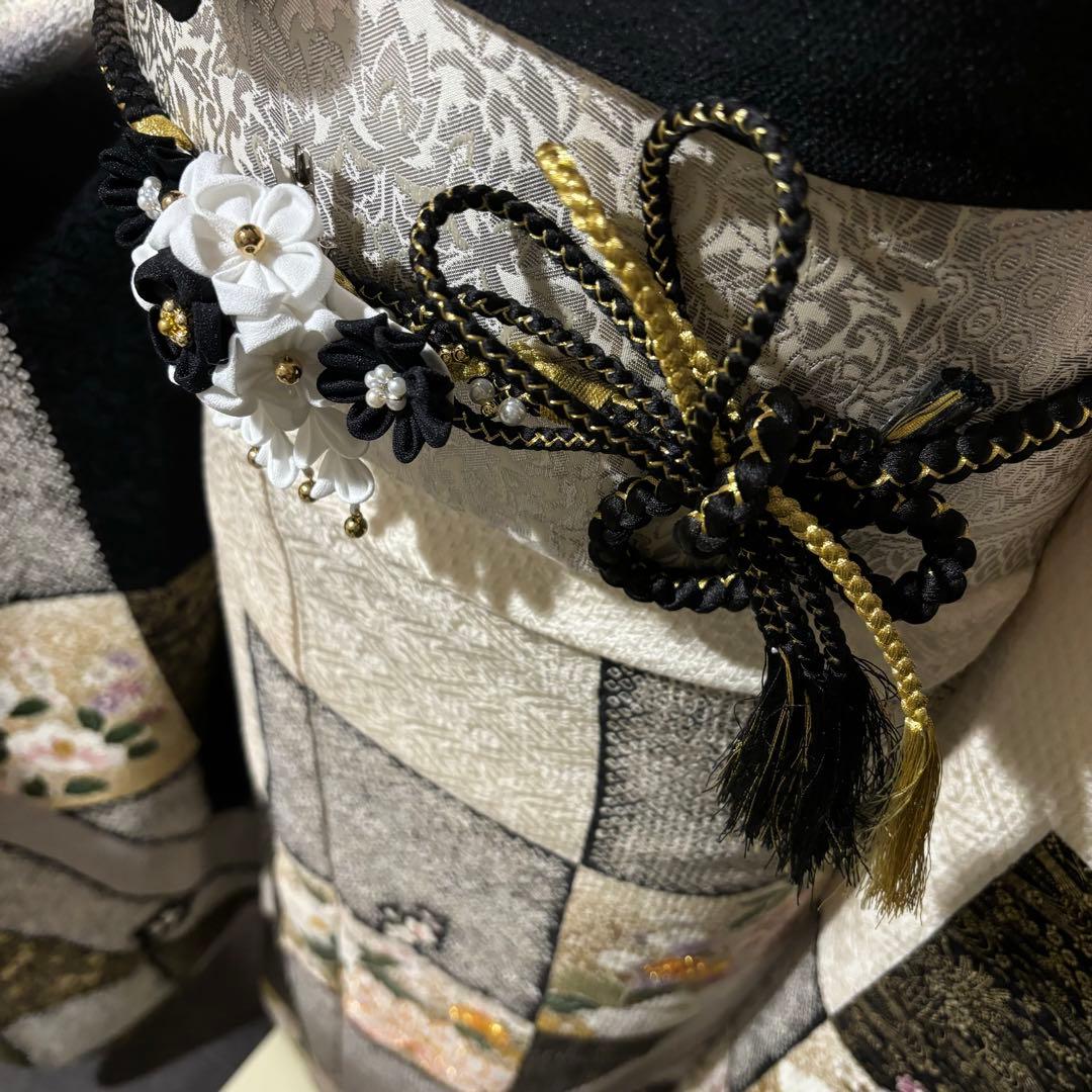 美品　総絞り　花模様　市松模様　金彩　逸品　振袖　フルセット 振り袖