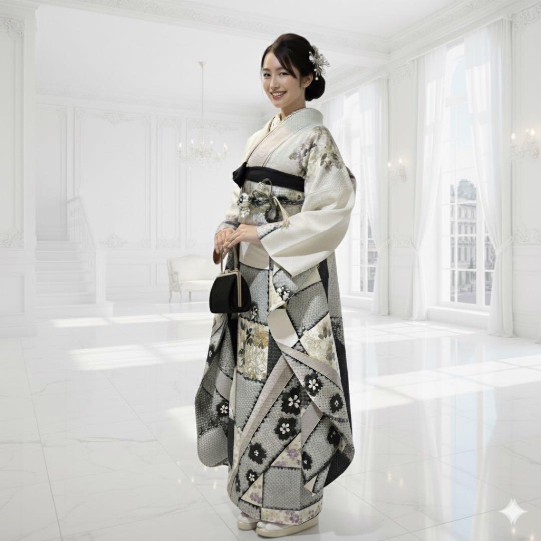 美品　総絞り　花模様　市松模様　金彩　逸品　振袖　フルセット 振り袖