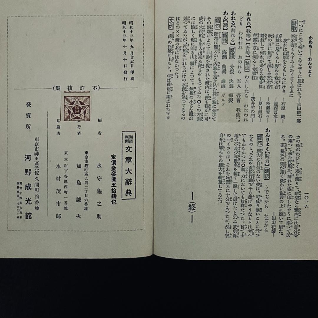 類語文例 文章大辞典　 河野成光館　昭和13年発行