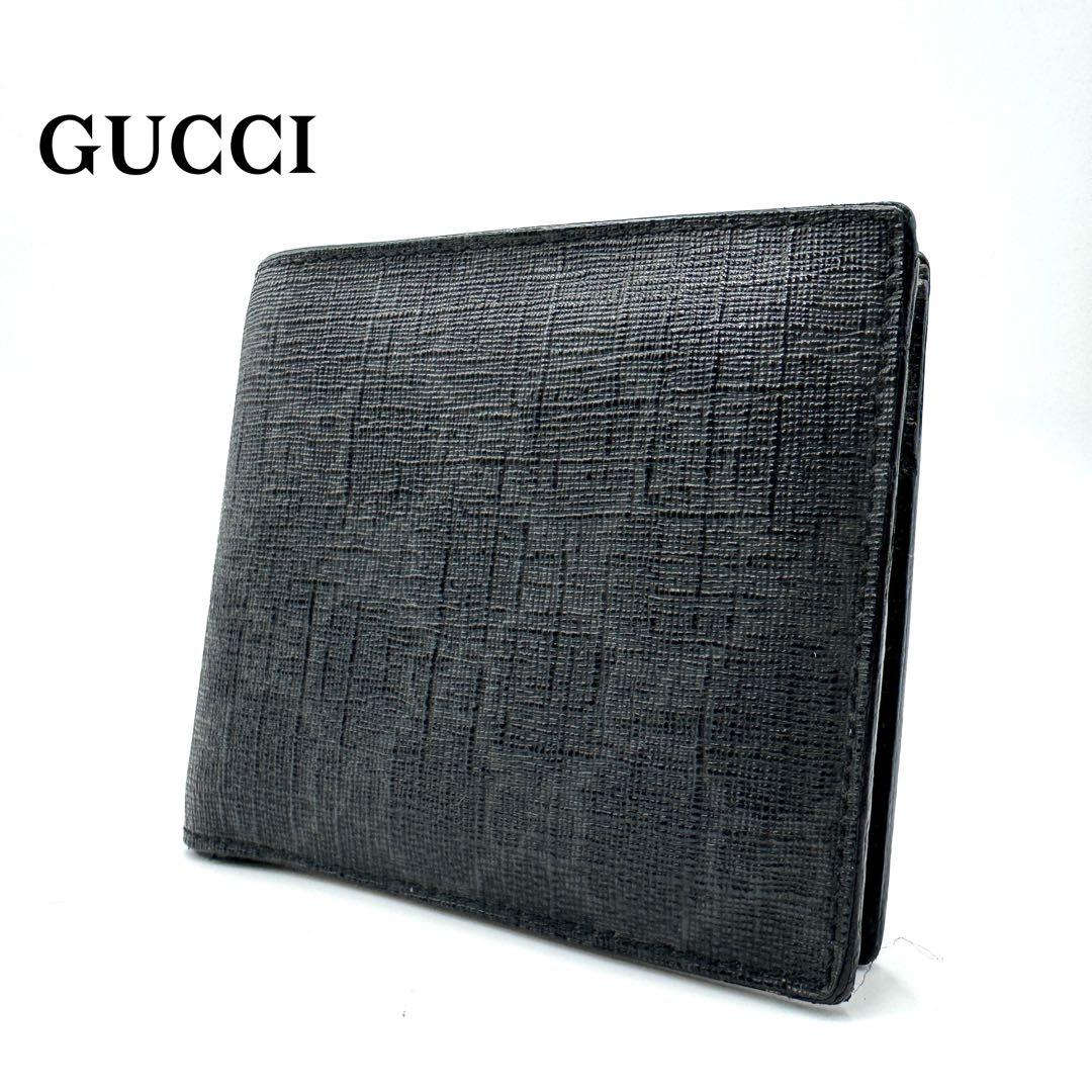 【美品】GUCCI グッチ GGスプリーム 折財布 ブラック PVCレザー
