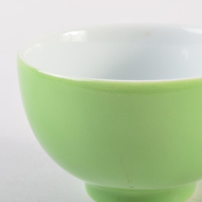 煎茶道具　賣茶流　黄緑釉　祝壽茶碗　五客　共布共箱　V　7978
