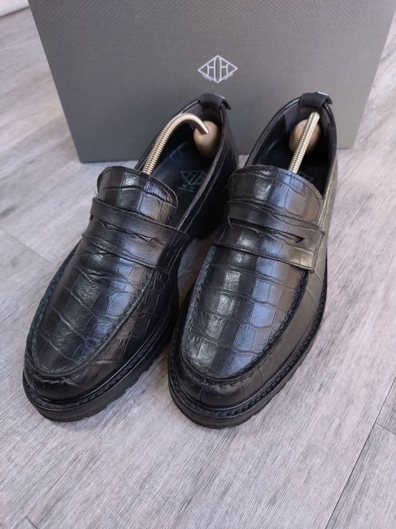 WH クロコダイル型押し ローファー 黒 サイズ7.5