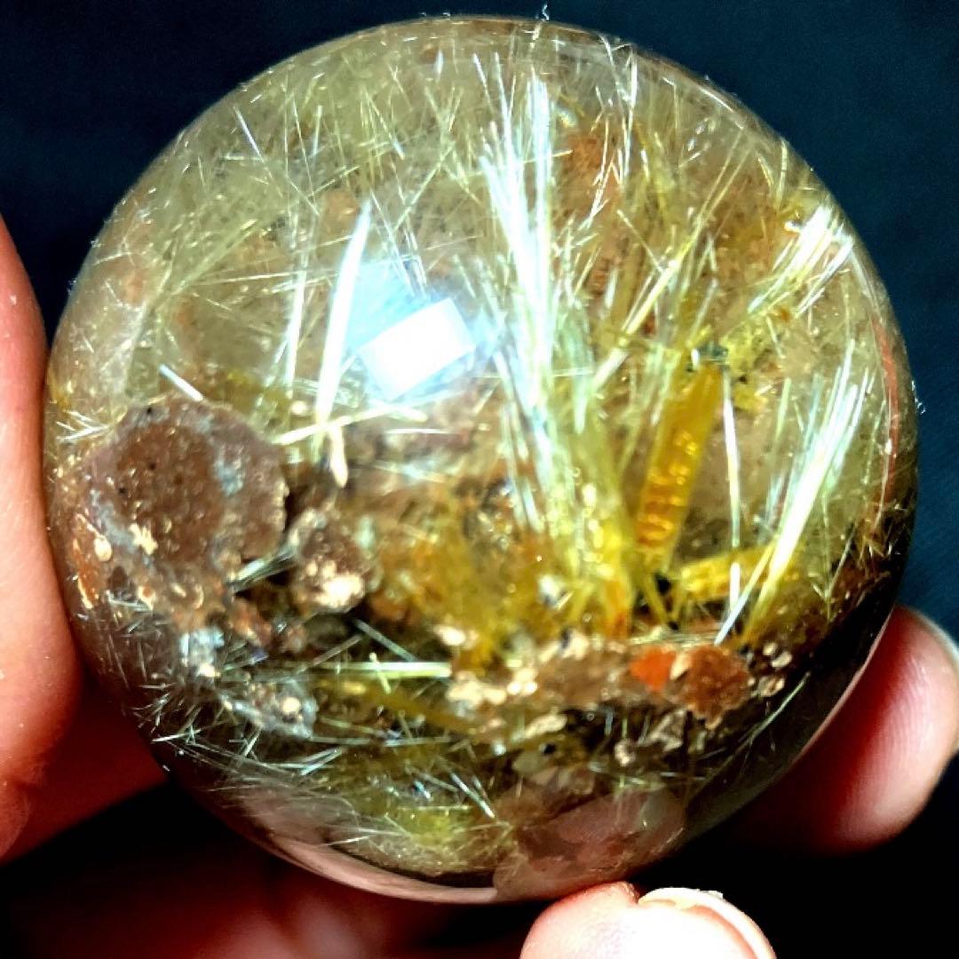38mm ゴールドタイチンルチルクォーツ　丸玉　スフィア　金針水晶
