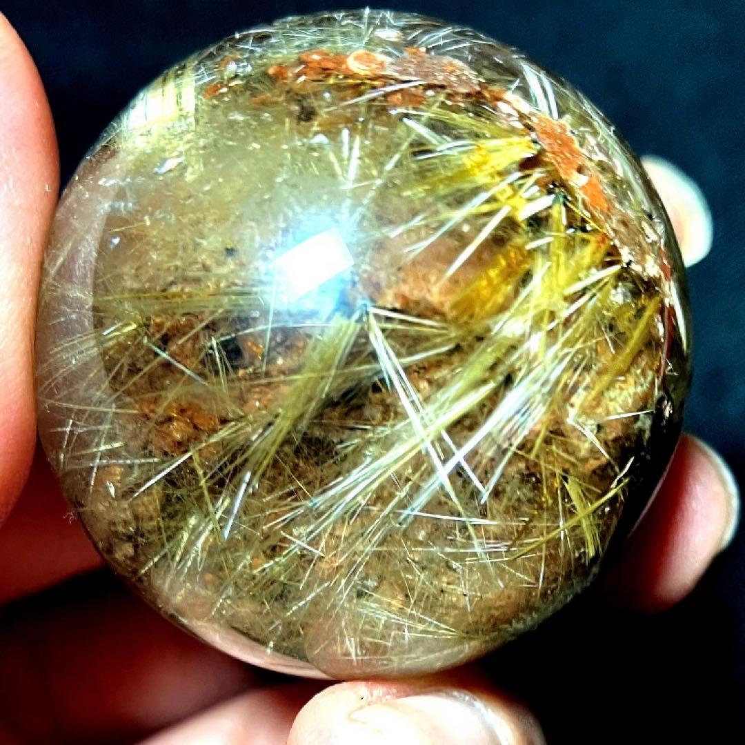 38mm ゴールドタイチンルチルクォーツ　丸玉　スフィア　金針水晶