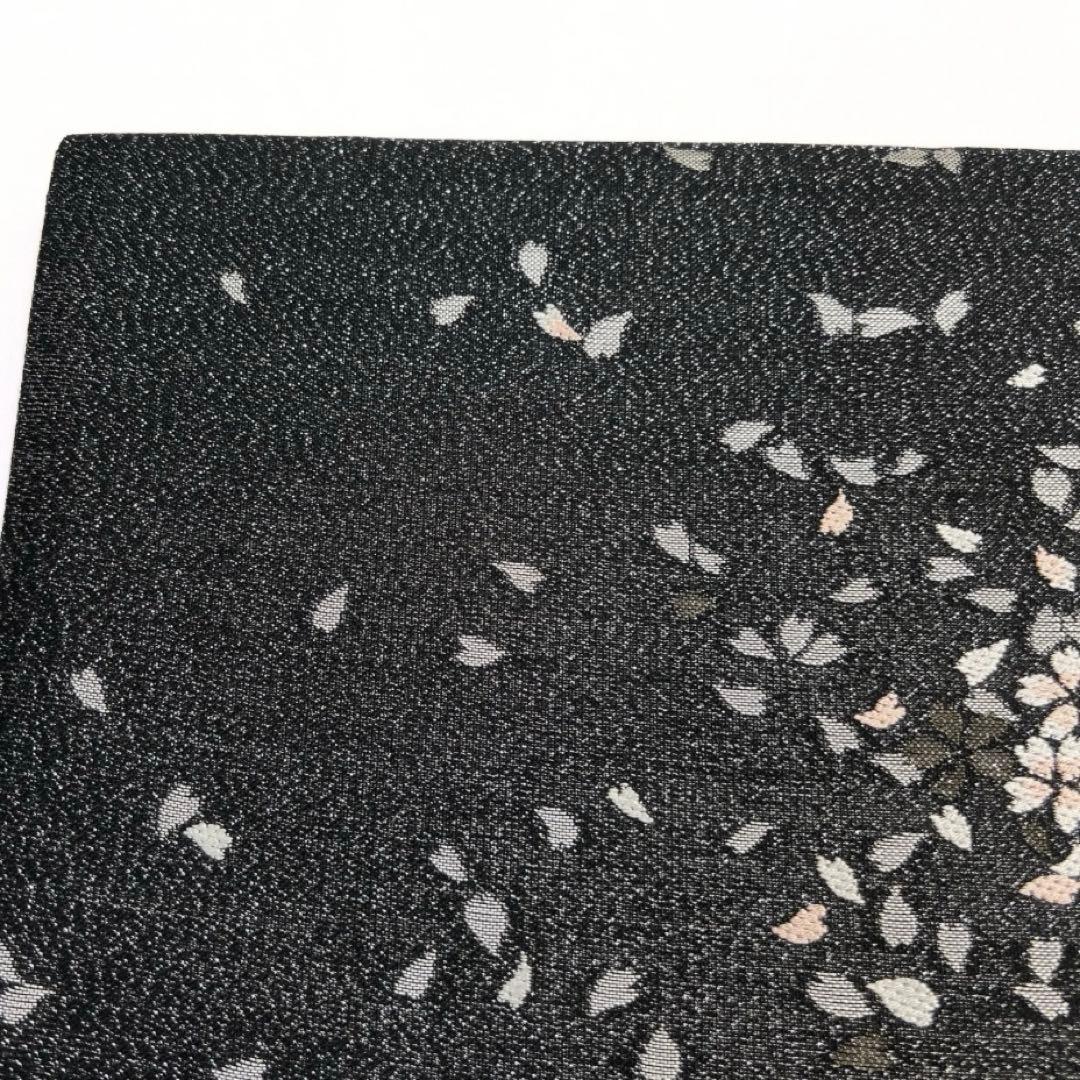 未着用　袋帯　銀通し　桜　桜吹雪　黒地　夜桜　着物　044a d