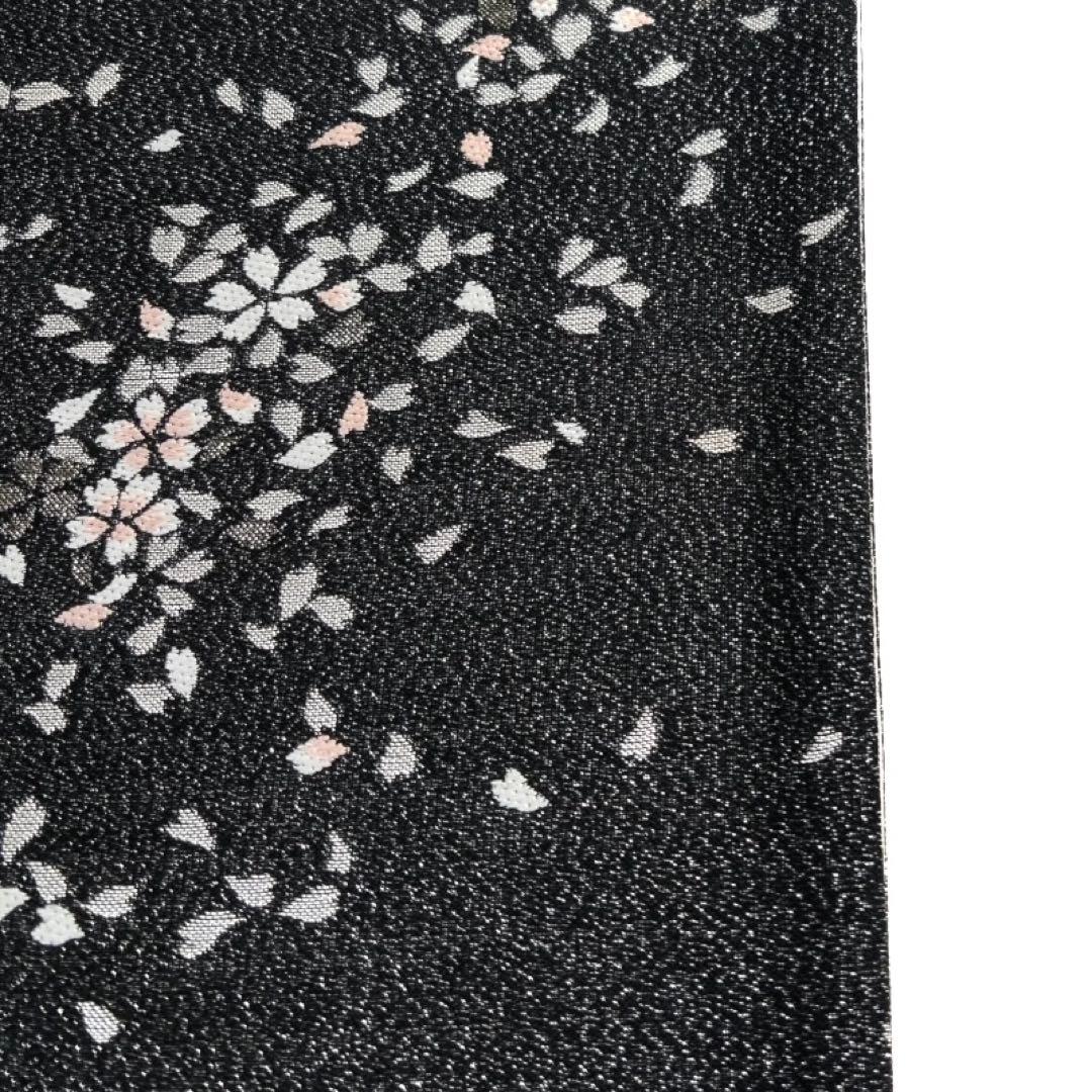 未着用　袋帯　銀通し　桜　桜吹雪　黒地　夜桜　着物　044a d