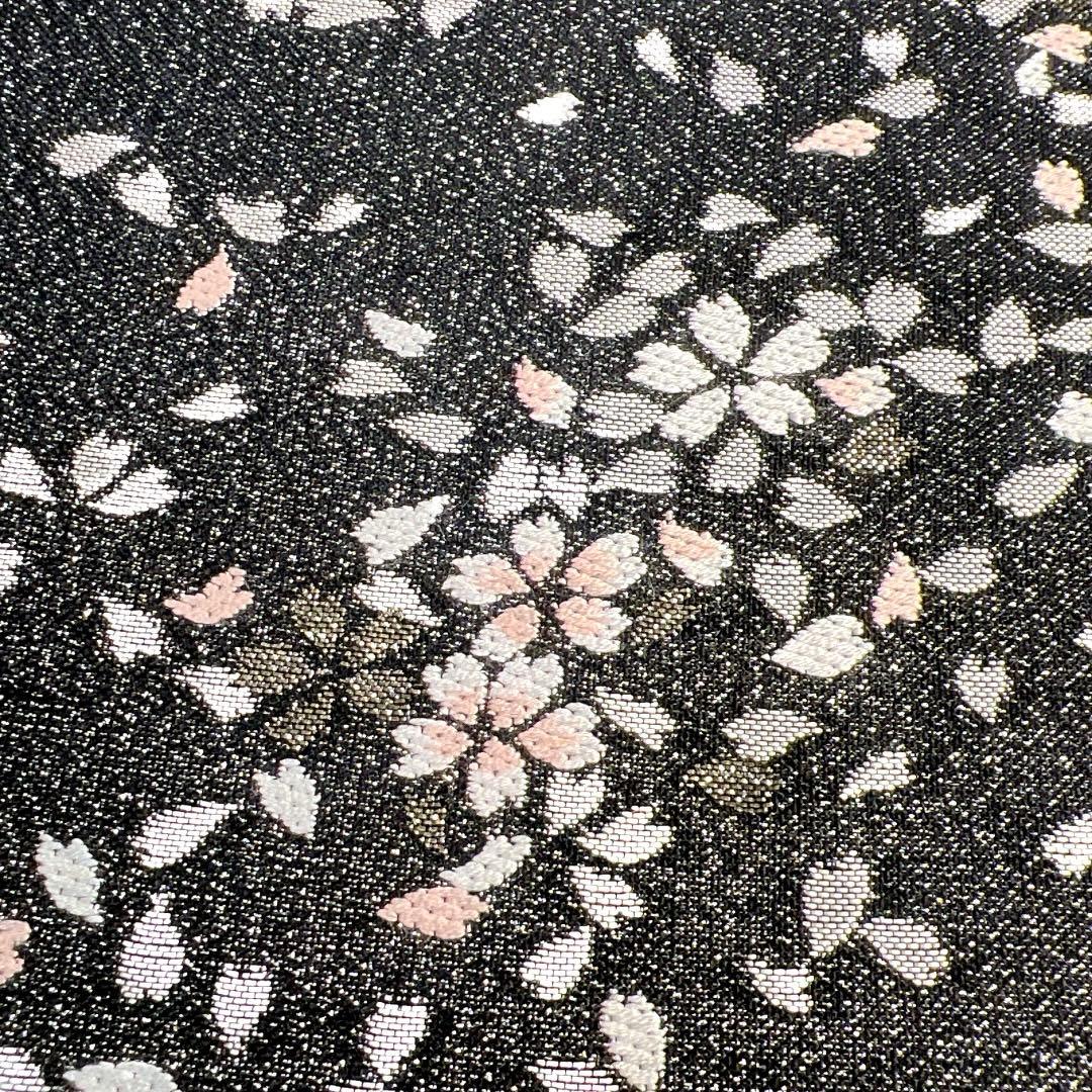 未着用　袋帯　銀通し　桜　桜吹雪　黒地　夜桜　着物　044a d