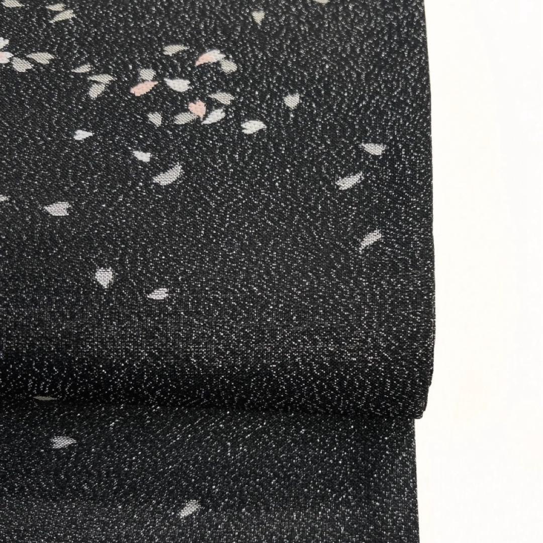 未着用　袋帯　銀通し　桜　桜吹雪　黒地　夜桜　着物　044a d