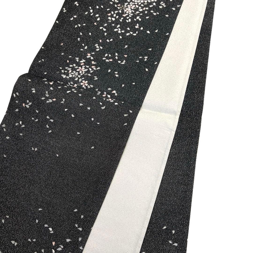 未着用　袋帯　銀通し　桜　桜吹雪　黒地　夜桜　着物　044a d