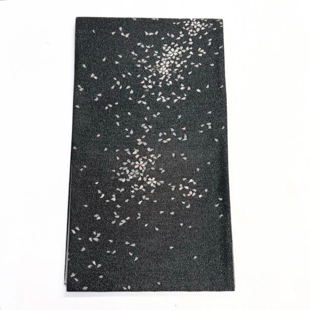 未着用　袋帯　銀通し　桜　桜吹雪　黒地　夜桜　着物　044a d