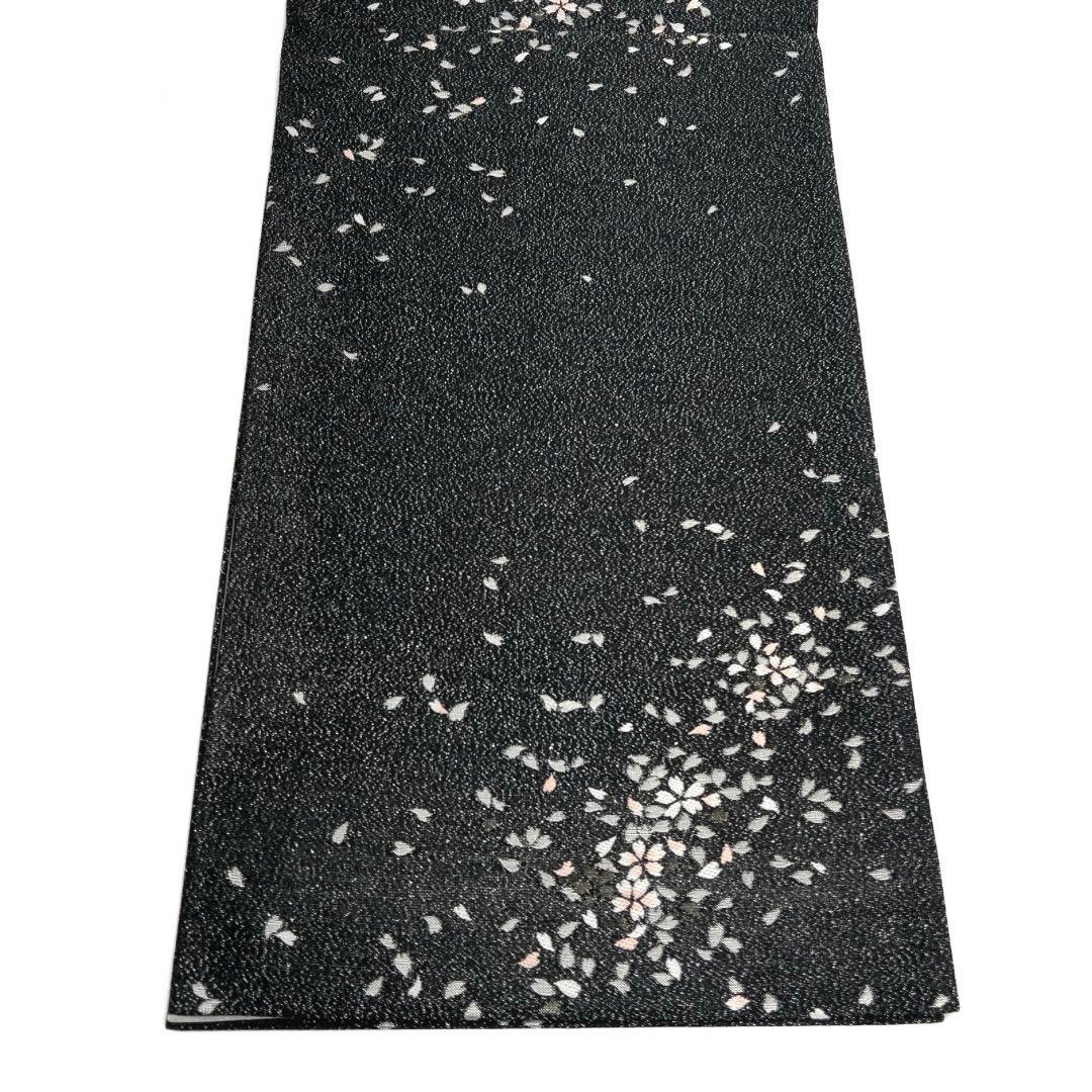 未着用　袋帯　銀通し　桜　桜吹雪　黒地　夜桜　着物　044a d