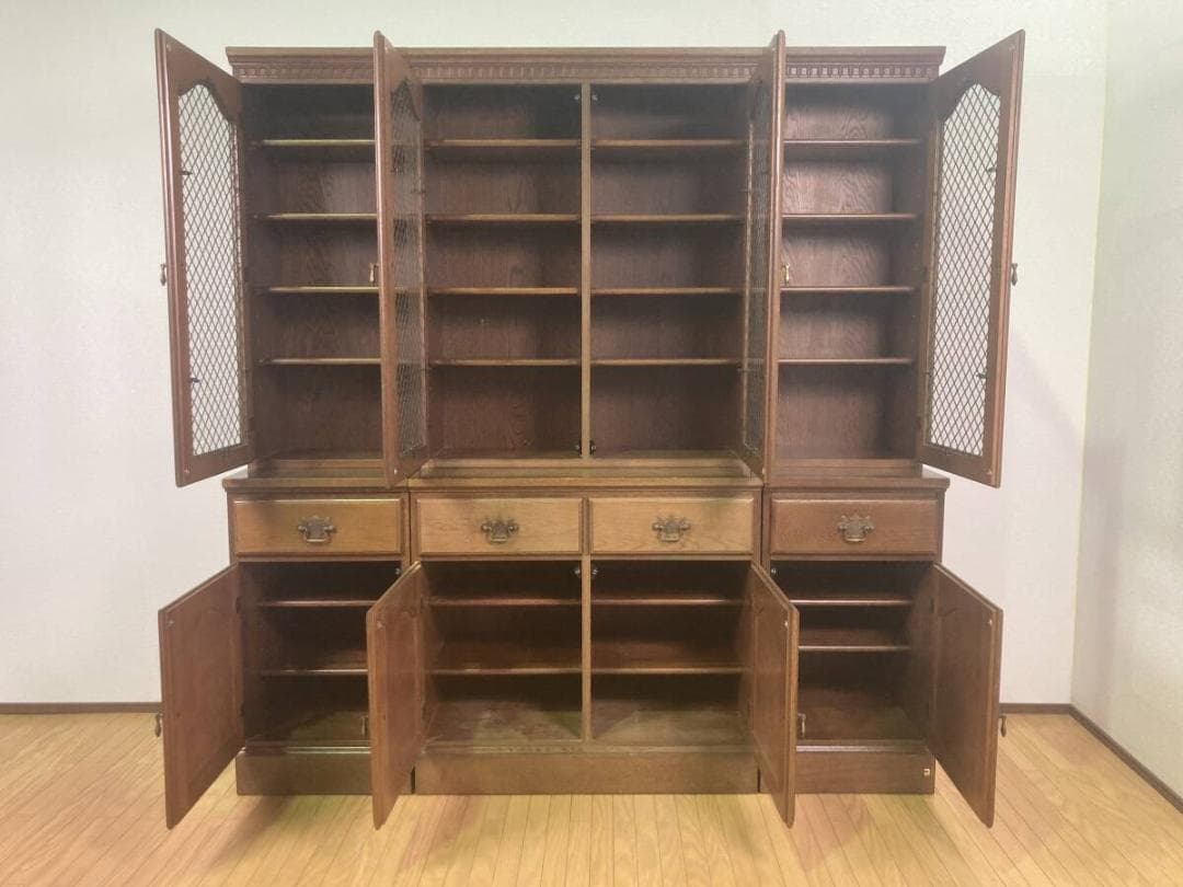 コスガ アンティーク 格子ガラス扉 無垢 カップボード 収納棚 飾り棚 食器棚