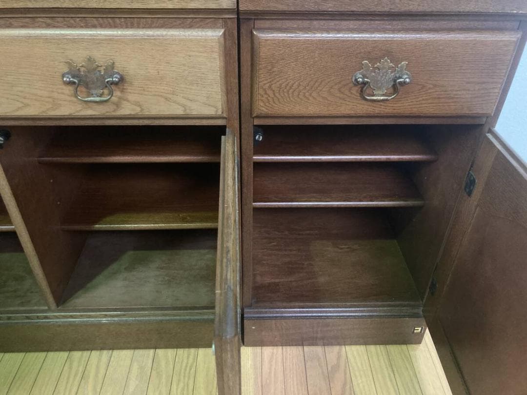 コスガ アンティーク 格子ガラス扉 無垢 カップボード 収納棚 飾り棚 食器棚