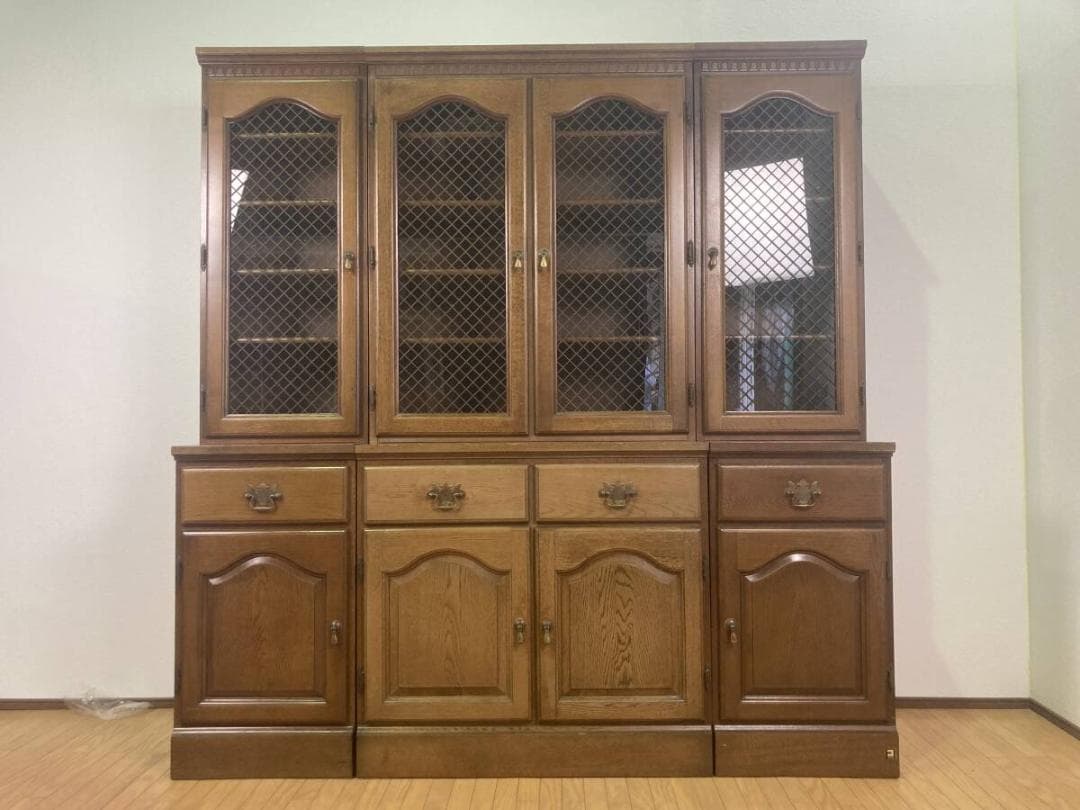 コスガ アンティーク 格子ガラス扉 無垢 カップボード 収納棚 飾り棚 食器棚