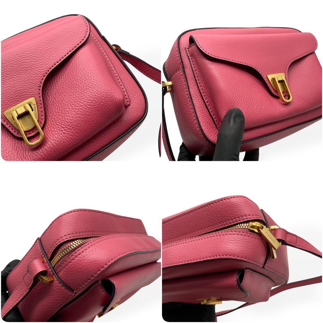 未使用級　COCCINELLE ショルダーバッグ　レザー　保存袋　ピンク系　高級