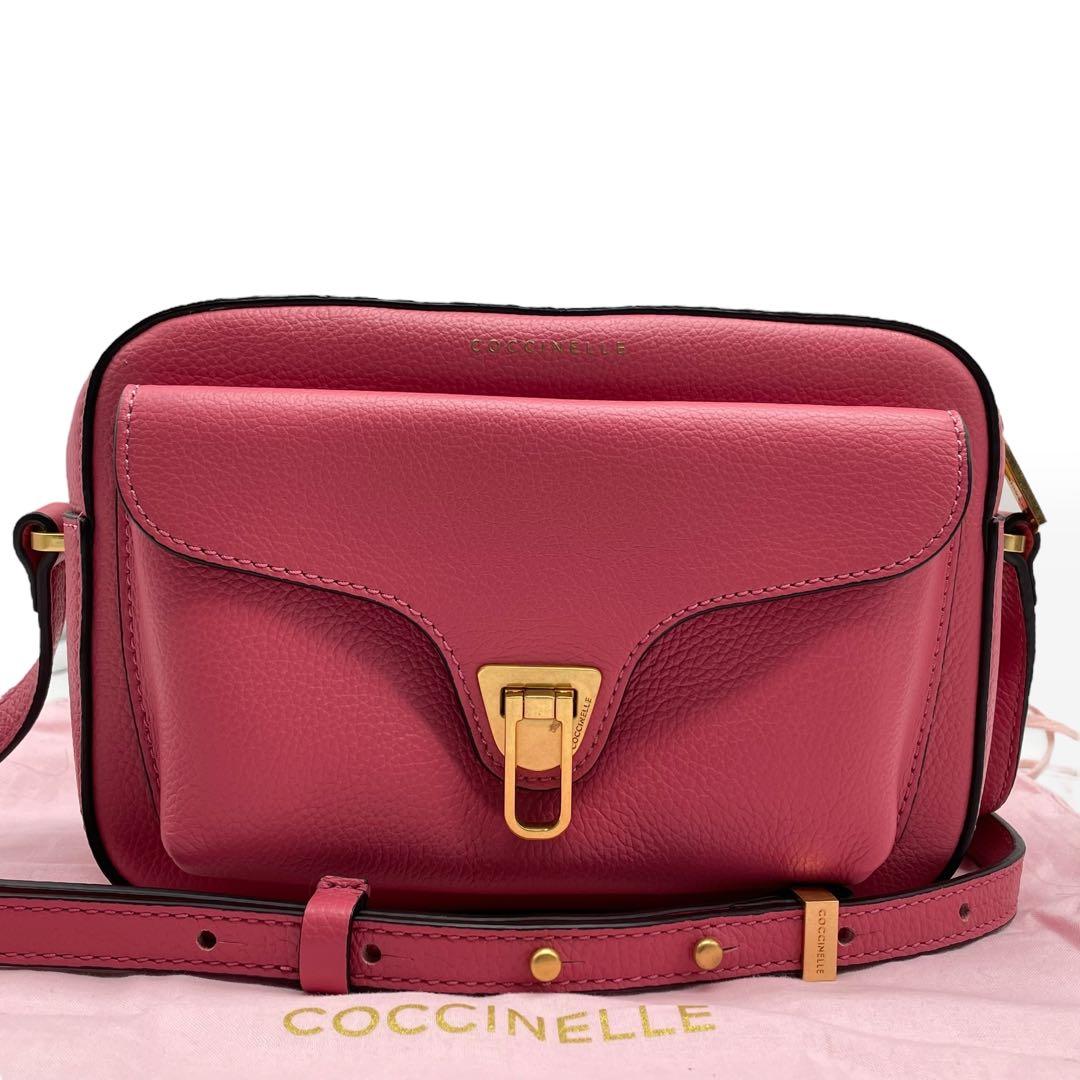 未使用級　COCCINELLE ショルダーバッグ　レザー　保存袋　ピンク系　高級