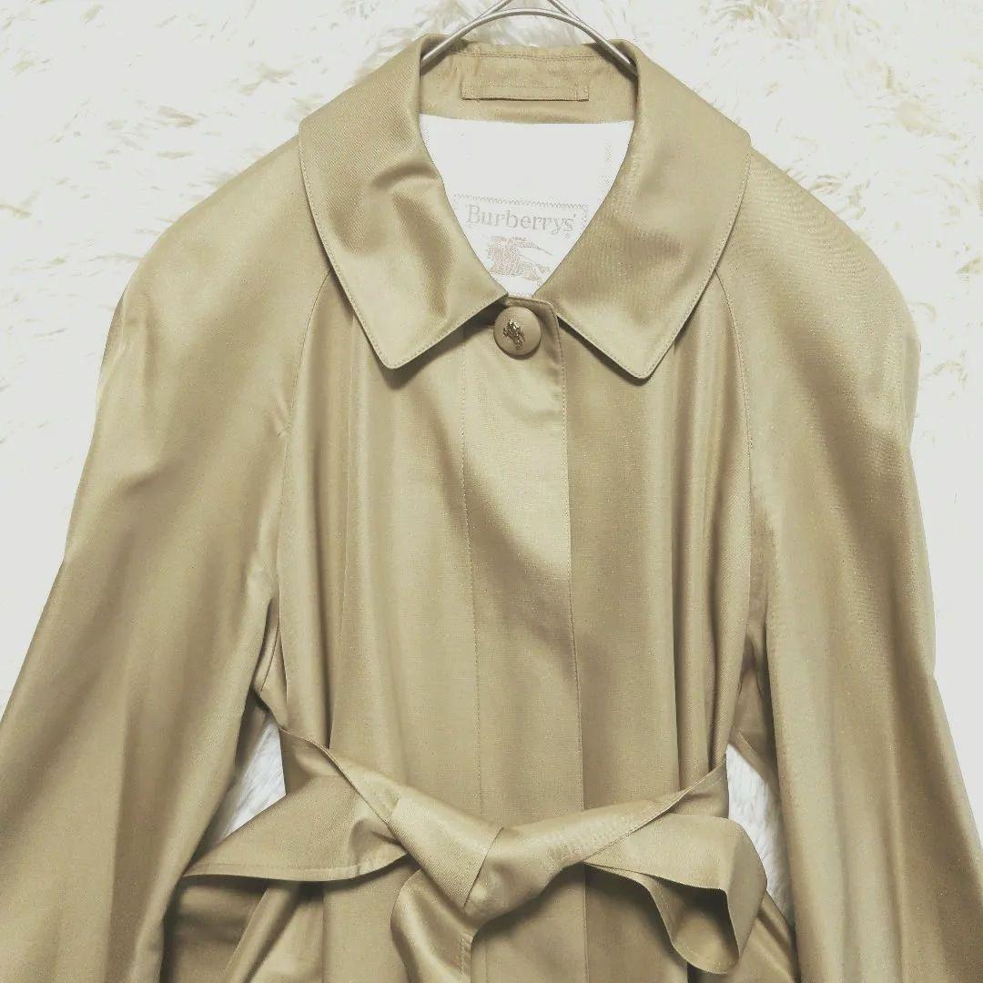 バーバリーズ　シルク100%　スカーフ柄　ステンカラーコート　ベルト付き　9AR