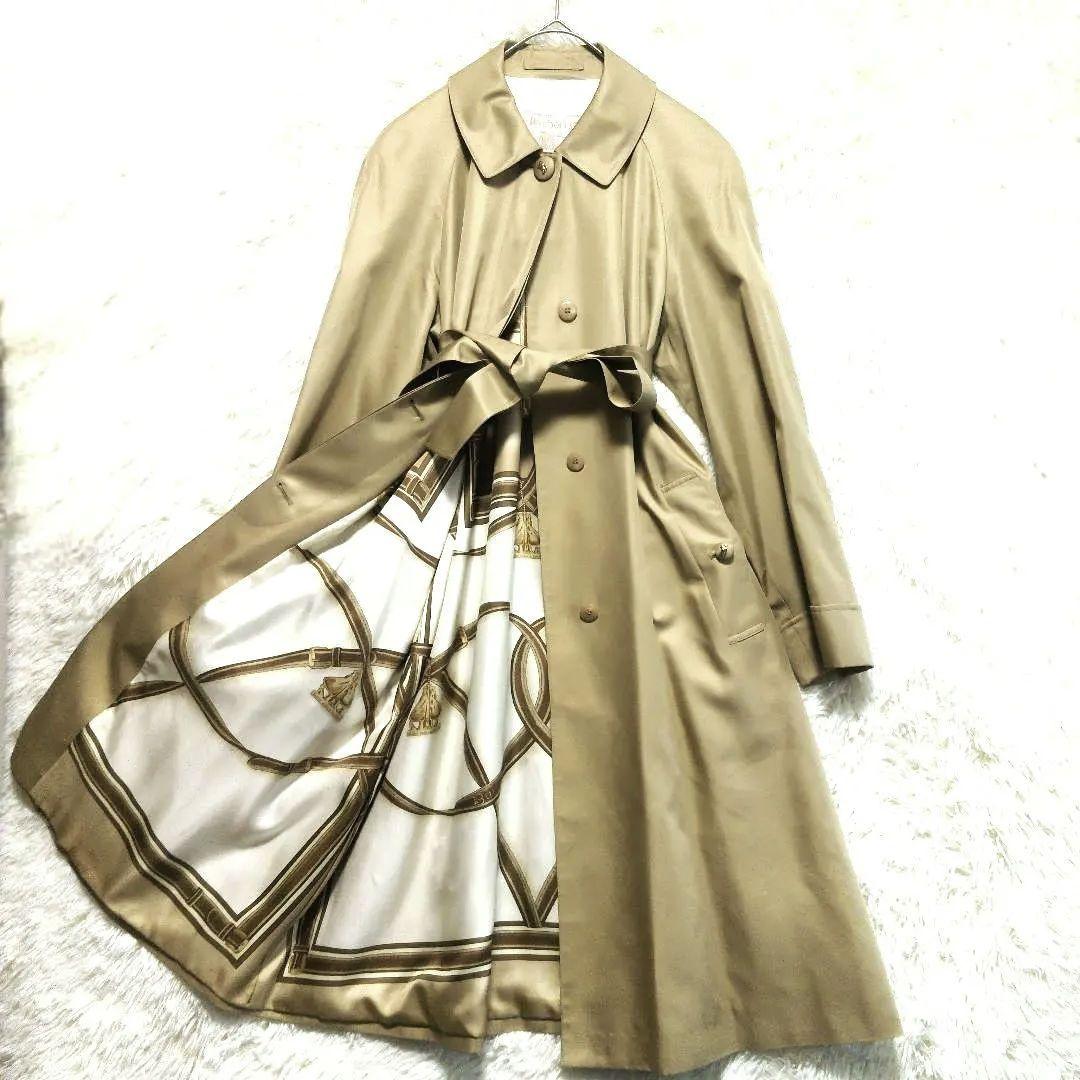 バーバリーズ　シルク100%　スカーフ柄　ステンカラーコート　ベルト付き　9AR