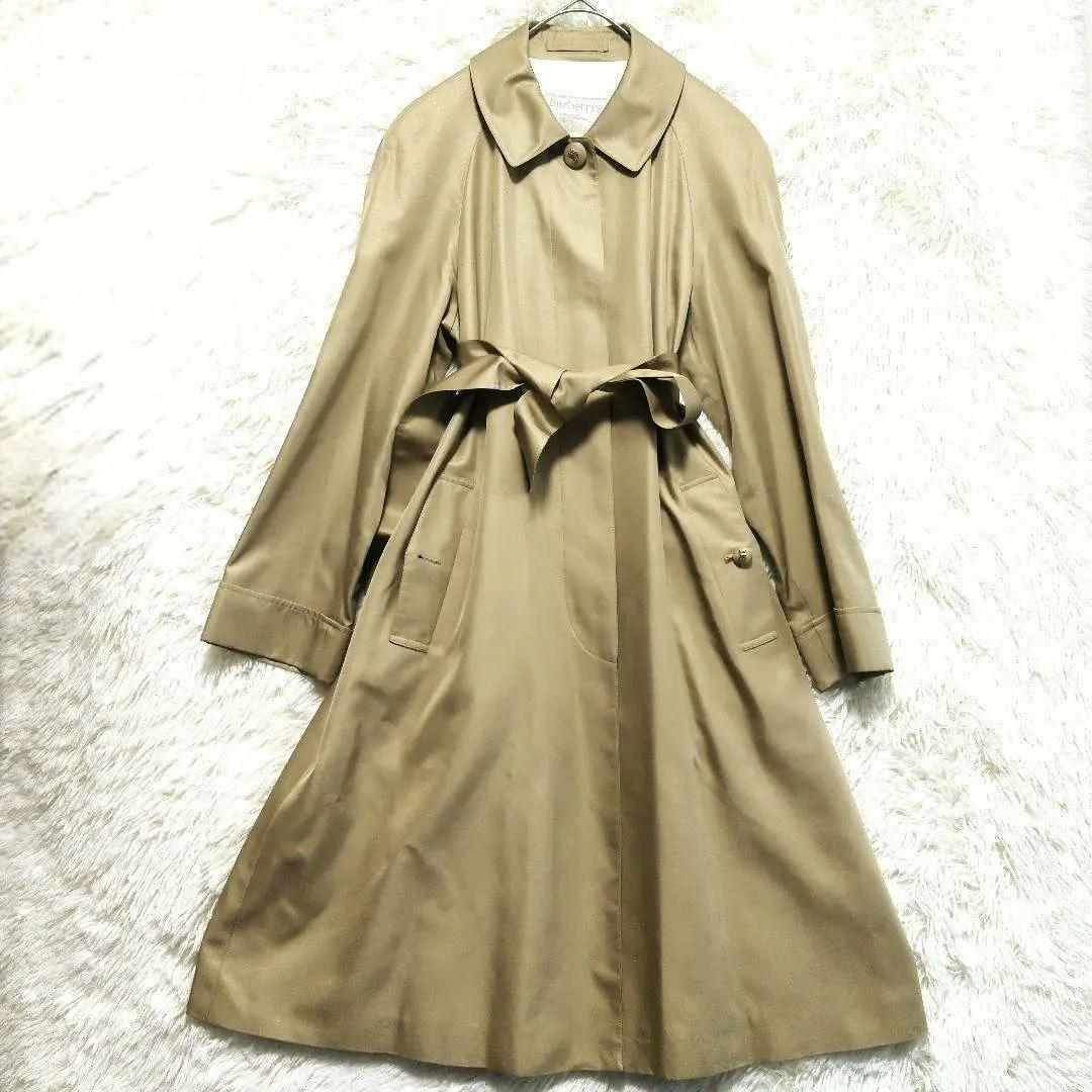 バーバリーズ　シルク100%　スカーフ柄　ステンカラーコート　ベルト付き　9AR