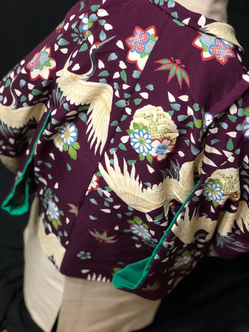 七五三 5歳　男の子　紫　鶴　花　羽織　着物　袴　セット　男児　五歳　５歳