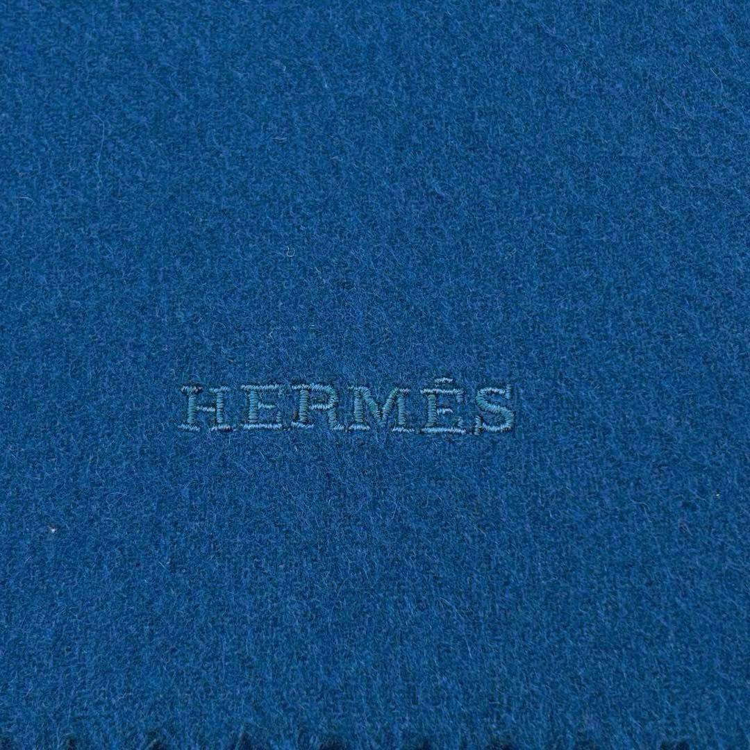 【美品】エルメス マフラー レクトヴェルソ カシミヤ100% ブルー系 1M35