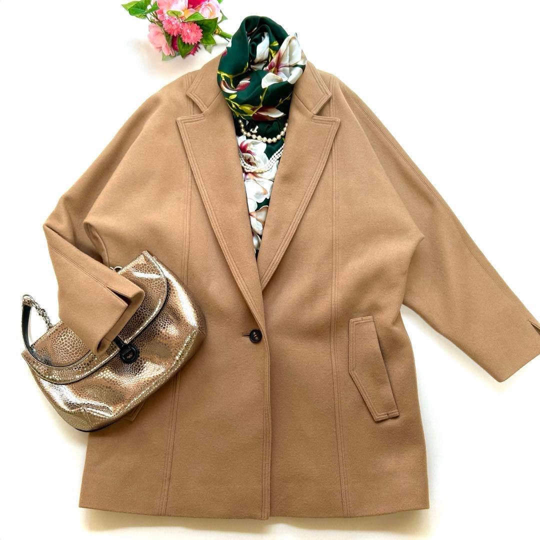 最終セール　極美品　エリン　メルトンシングルワンボタンコート　ウール　ゆったり