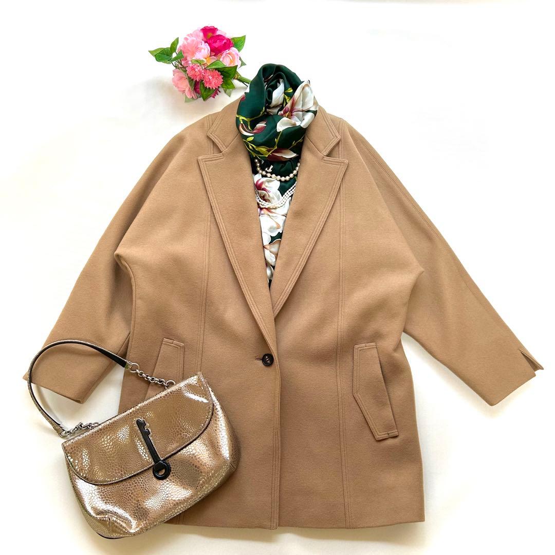 最終セール　極美品　エリン　メルトンシングルワンボタンコート　ウール　ゆったり