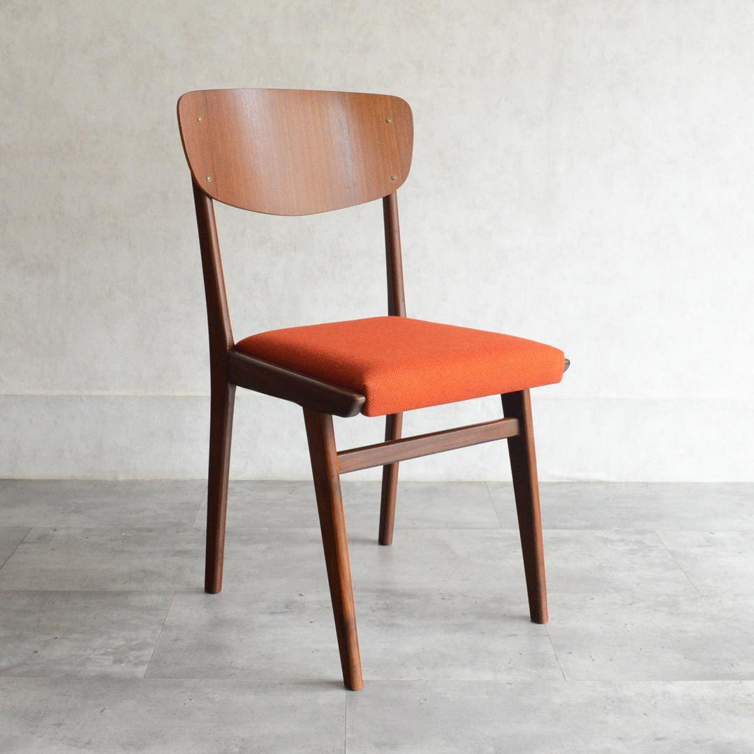 イギリス ヴィンテージ チーク ダイニングチェア オレンジ 北欧家具 04