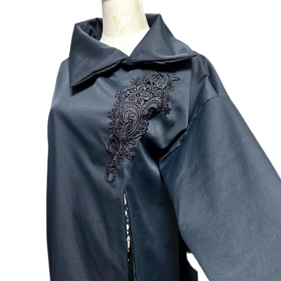 振袖　着物リメイク　ドレス　黒×ラメに薔薇や桜　和柄　ワンピース　ハンドメイド